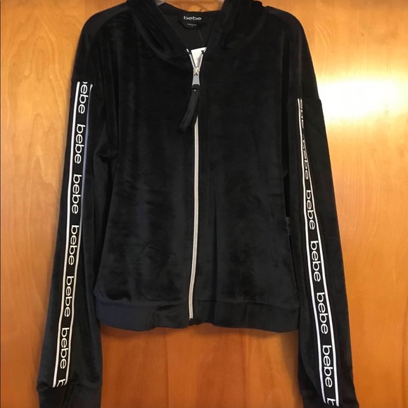SOLD - Bebe Black Velour Hoodie - XL - NWT - Picture 2 of 12